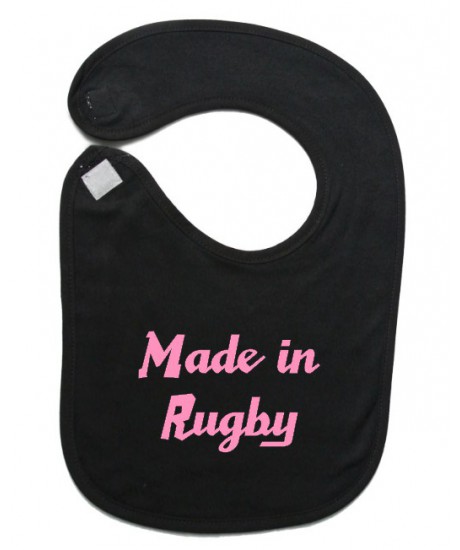 Bavoir bébé "Made in Rugby" Noir/Rose