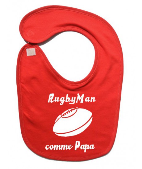 Bavoir bébé "RugbyMan comme Papa" Rouge/Blanc