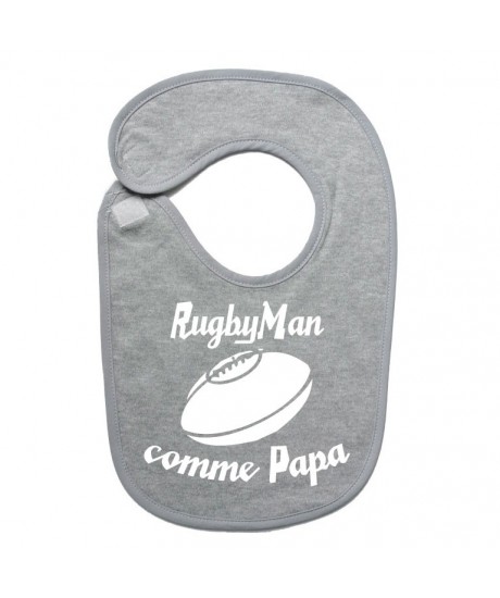 Bavoir bébé "RugbyMan comme Papa" Gris/Blanc