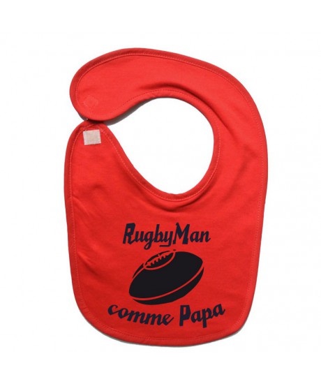 Bavoir bébé "RugbyMan comme Papa" Rouge/Noir