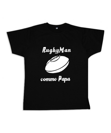 Tee shirt rugby bébé "RugbyMan comme Papa" Noir/Blanc