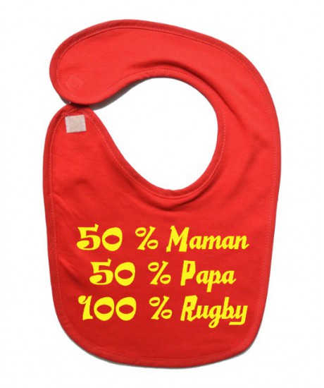 Bavoir bébé "100 % rugby " Rouge/Jaune