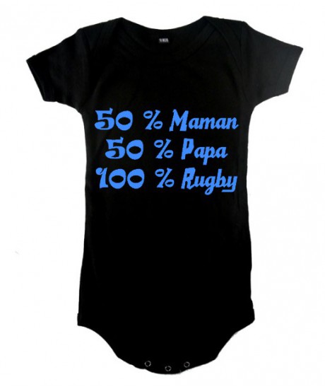 Body bébé "100 % rugby" Noir/Bleu
