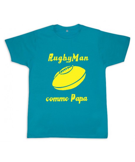Tee shirt rugby bébé "RugbyMan comme Papa" Bleu/Jaune