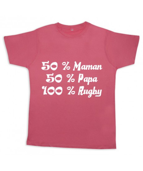 Tee shirt rugby bébé "100 % rugby" Rose/Blanc