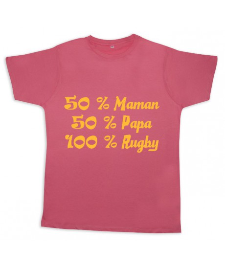 Tee shirt rugby bébé "100 % rugby" Rose/Or