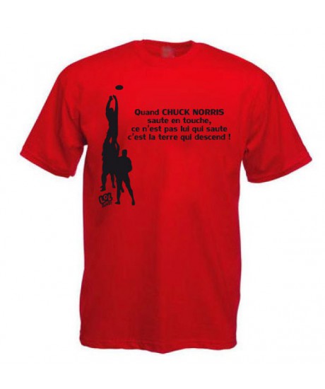Tee shirt Rugby Humour "Chuck Norris" Touche Rouge/Noir