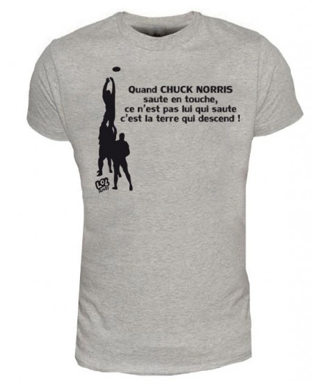 Tee shirt Rugby Humour "Chuck Norris" Touche Gris/Noir