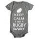 Body Keep Calm I am a Rugby Baby Gris/Blanc