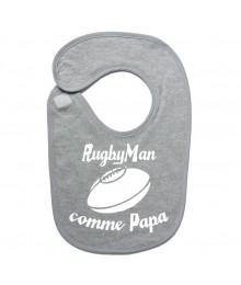 Bavoir bébé "RugbyMan comme Papa" Gris/Blanc