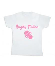 Tee shirt rugby bébé "Rugby Tétine" Blanc/Rose
