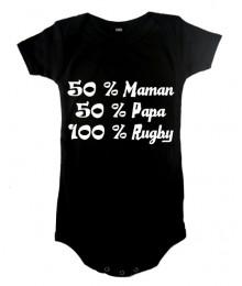 Body bébé "100 % rugby" Noir/Blanc