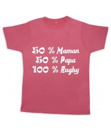 Tee shirt rugby bébé "100 % rugby" Rose/Blanc