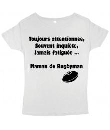 Tee shirt femme 3ème mi-temps "Maman de Rugbyman" Blanc/Noir