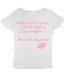 Tee shirt femme 3ème mi-temps "Maman de Rugbyman" Blanc/Rose