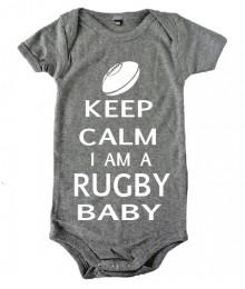 Body Keep Calm I am a Rugby Baby Gris/Blanc