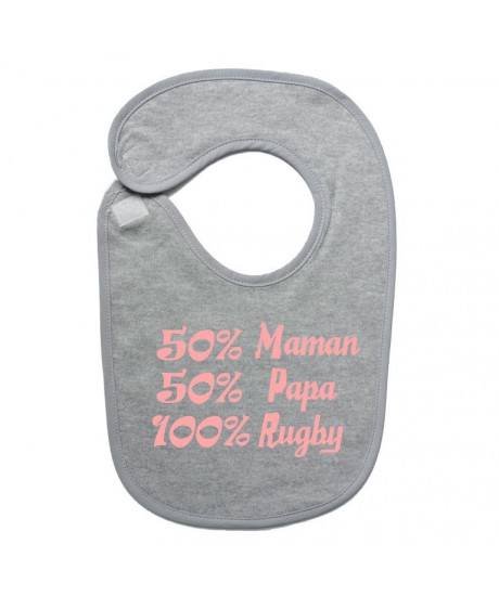 bavoir bébé "100 % rugby " Gris/Rose