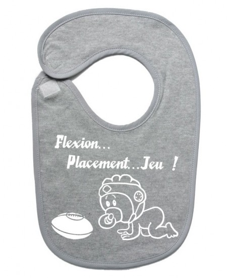 Bavoir bébé "Flexion... Jeu !!" Gris/Blanc