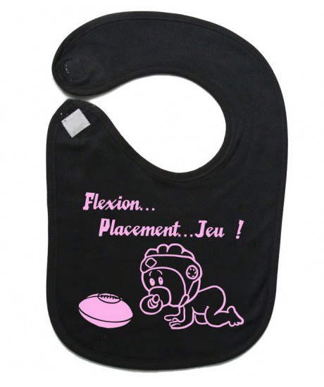 Bavoir bébé "Flexion... Jeu !!" Noir/Rose