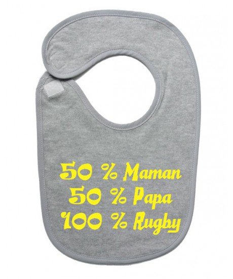 Bavoir bébé "100 % rugby " Gris/Jaune