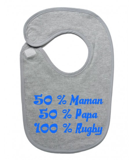 Bavoir bébé "100 % rugby " Gris/Bleu