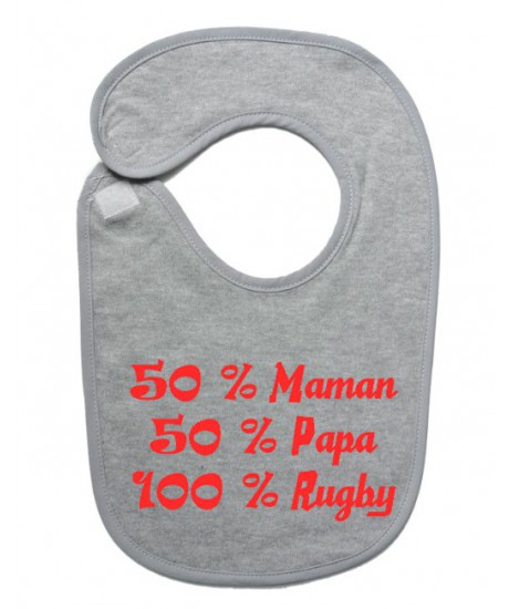 Bavoir bébé "100 % rugby " Gris/Rouge