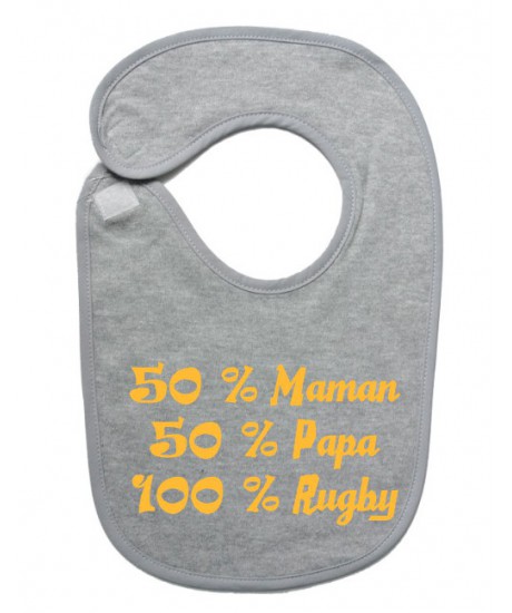 Bavoir bébé "100 % rugby " Gris/Or