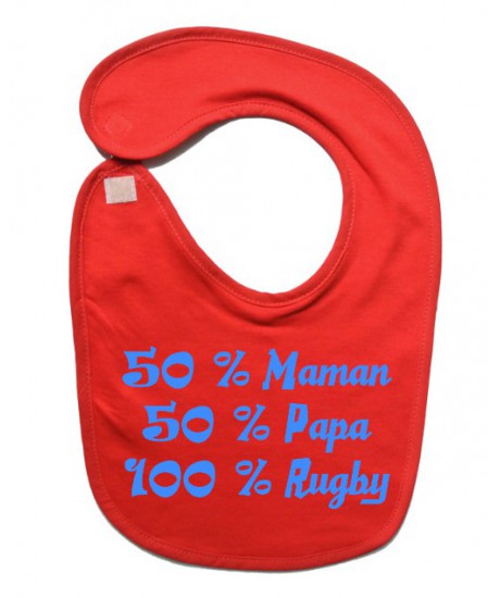 Bavoir bébé "100 % rugby " Rouge/Bleu