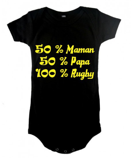 Body bébé "100 % rugby" Noir/Jaune