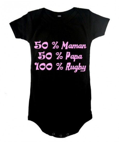 Body bébé "100 % rugby" Noir/Rose