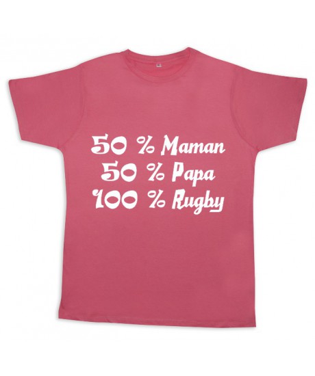 Tee shirt rugby bébé "100 % rugby" Rose/Blanc