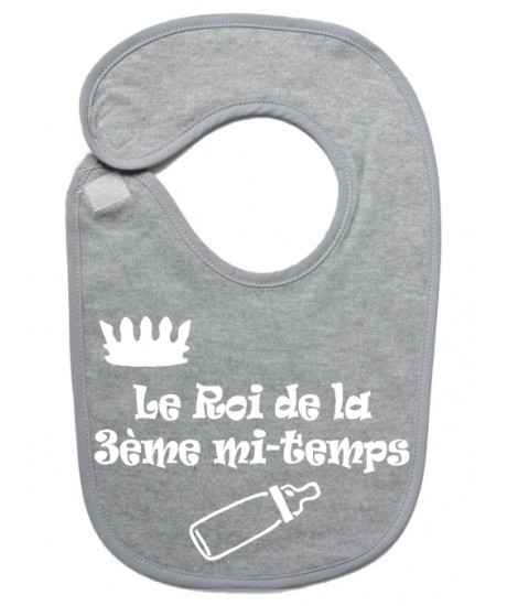 Bavoir bébé "Roi de la 3ème mi-temps" Gris/Blanc