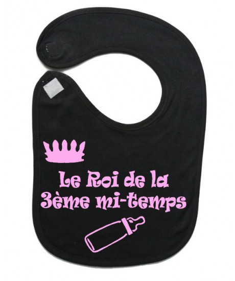 Bavoir bébé "Roi de la 3ème mi-temps" Noir/Rose