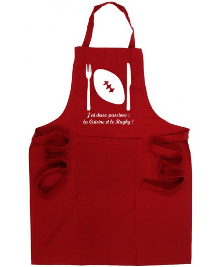 Tablier de cuisine Rugby "Ballon" Rouge/Blanc