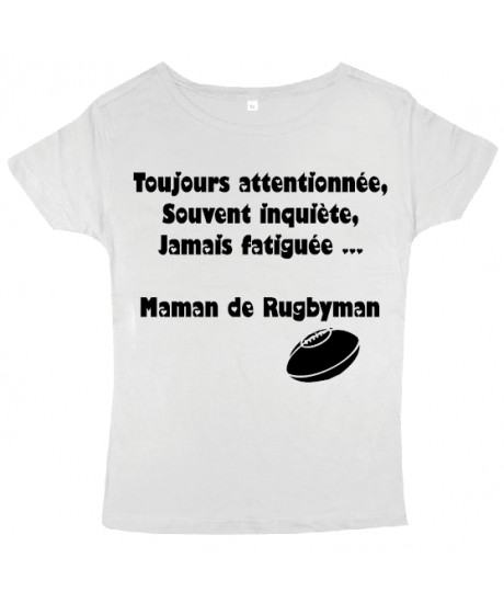 Tee shirt femme "Maman de Rugbyman" Blanc/Noir