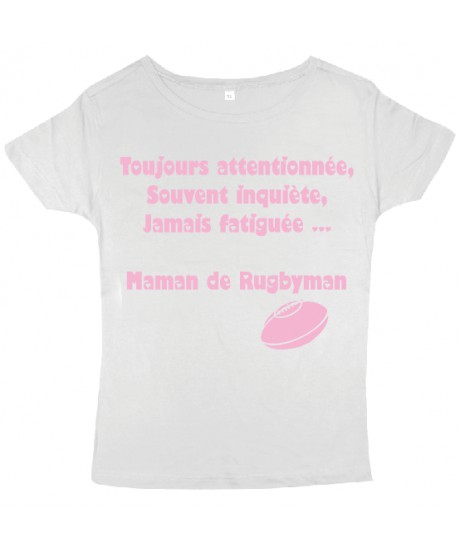 Tee shirt femme "Maman de Rugbyman" Blanc/Rose