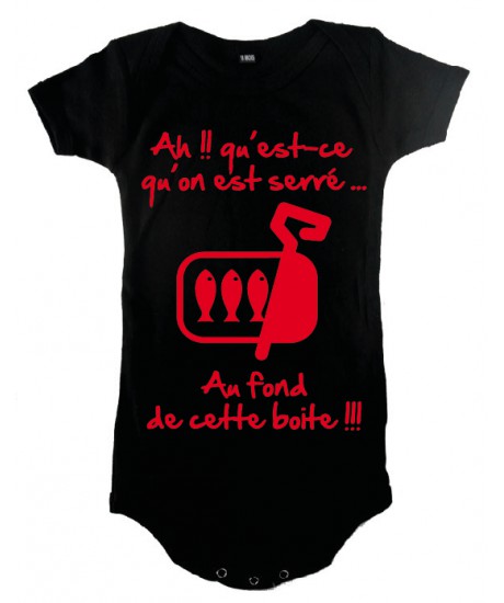 Body bébé 3ème mi temps humour "Sardines" Noir/Rouge