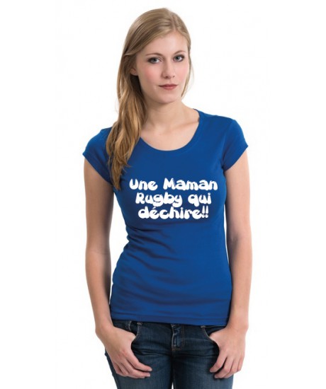 Tee shirt Maman Rugby qui déchire !! Bleu