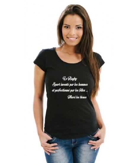 Tee shirt Rugby filles "merci les bleues" Noir