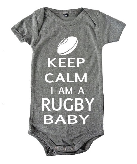 Body Keep Calm I am a Rugby Baby Gris/Blanc