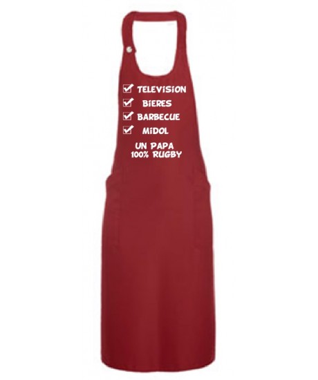 Tablier de cuisine Un Papa 100 % Rugby Rouge