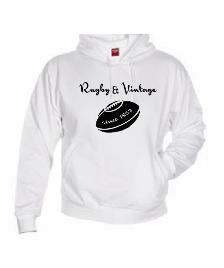 Sweat capuche Rugby & Vintage Ballon Blanc