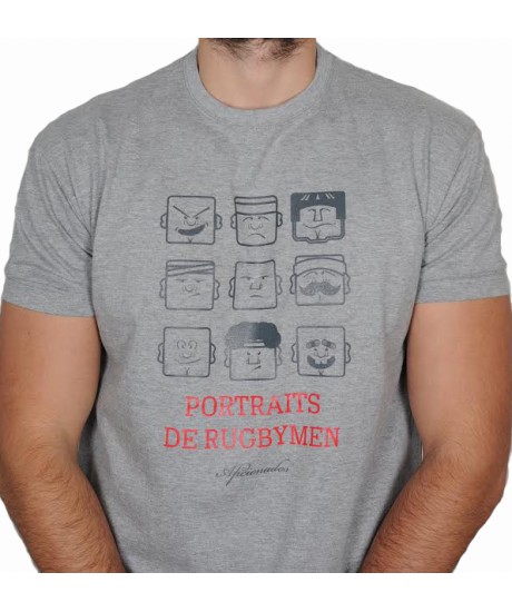 Tee shirt Aficionados "PORTRAITS DE RUGBYMEN" Gris 