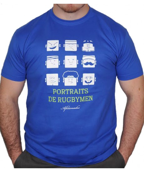 Tee shirt Aficionados "PORTRAITS DE RUGBYMEN" Bleu Royal