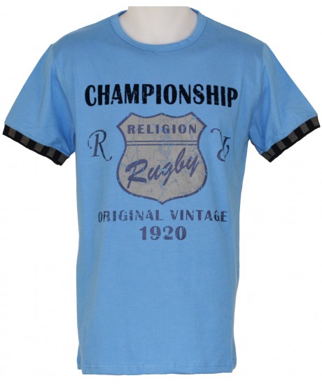 Tee Shirt Rugby Religion "Championship" Turquoise