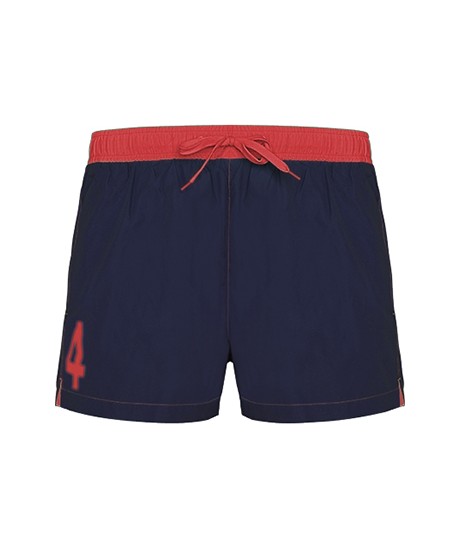 Short de Bain N°4 Marine et Rouge 