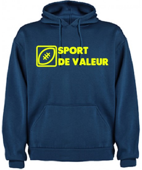 Sweat capuche "Valeur" Navy/Jaune