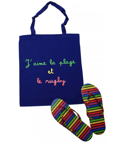 Tote Bag + Tongs  Bleu et Multicolore