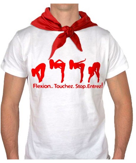 Tee Shirt Flexion...Touchez..Stop.Entrez !! blanc/rouge