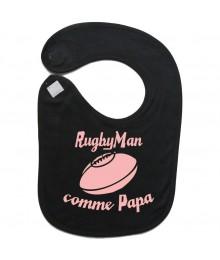 Bavoir bébé "RugbyMan comme Papa" Noir/Rose